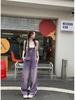 Women's Retro Purple High-Waist Denim Overalls - Slimming, Loose, Wide-Leg Jumpsuit for Spring & Summer