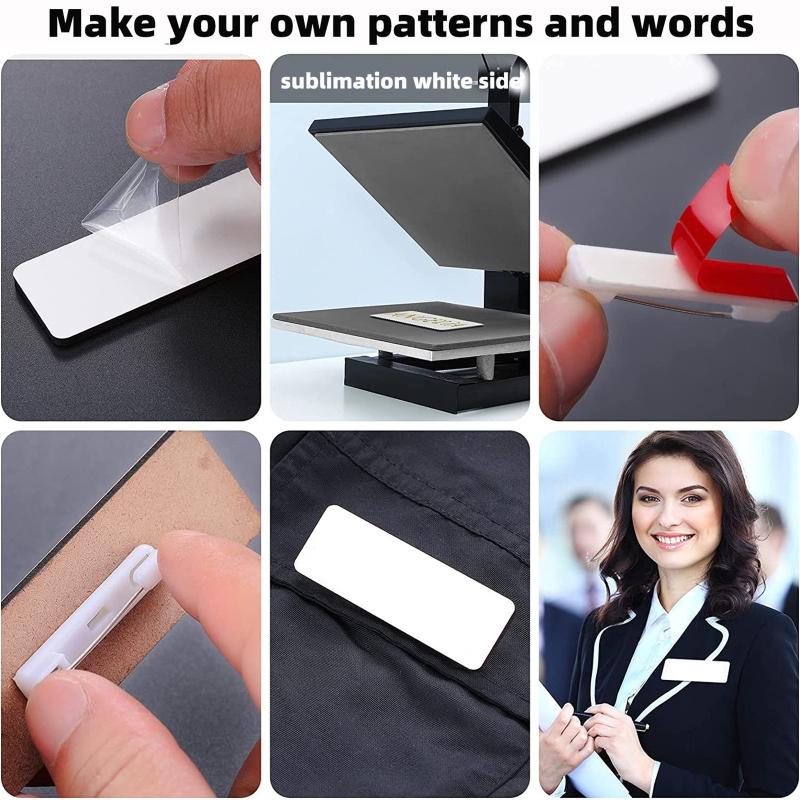 16 Stück/32 Stück Sublimations-Namensschild DIY Leeres ID-Namensschild mit abgerundetem Stift Personalisierter Arbeitsausweis für Damen