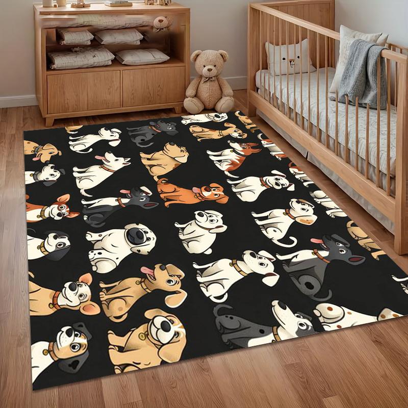 Cute Cartoon Dog Pattern Non Slip Wear  Area Rug Soft Washable Floor Mat for Living Room Bedroom Kids Room Pet House Decor