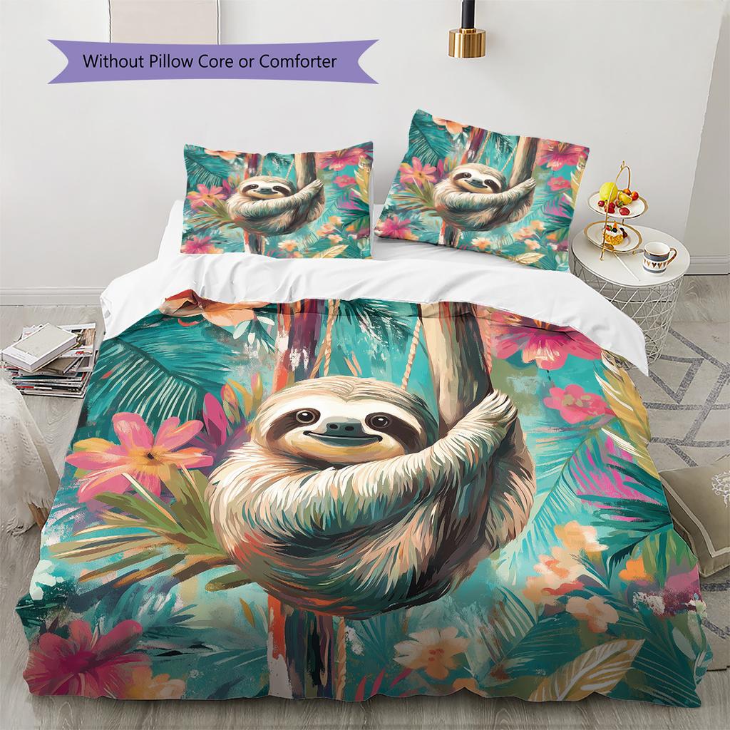 Jungle Sloth Pattern Bedding Quilt Set  Home Decoration  Gift (1 * Duvet Cover + 2 * Pillowcase  Without Core)