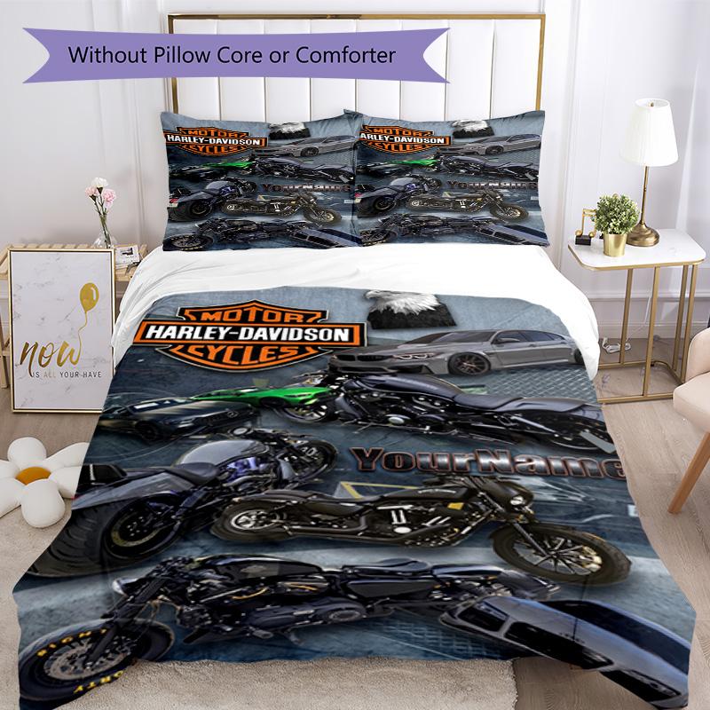 Motociclette Harley-Davidson Personalizza il tuo nome Set Biancheria da Letto Copripiumino Traspirante con Federe Decorazione per la Casa Regalo di Compleanno