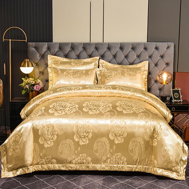 Europejska satyna żakardowa Czerwona pościel ślubna Zestaw czteroczęściowy