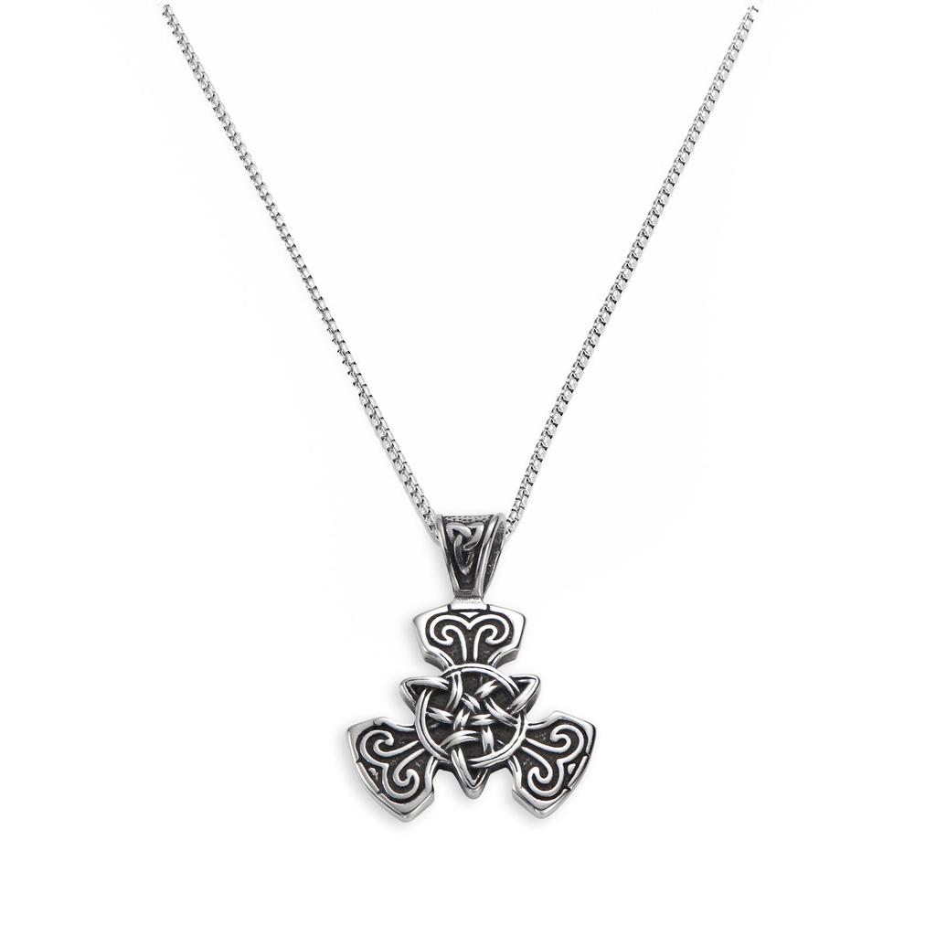 Men's Vintage Stainless Steel Four-Leaf Cross Knot Pendant Necklace with Long Box Chain