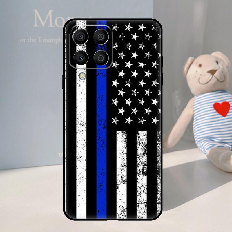 Police Thin Blue Line Flag For Samsung Galaxy M16 M06 M33 M13 M35 M53 M11 M21 M31 M55 M15 M14 M34 M54 M12 M32 M52 Case