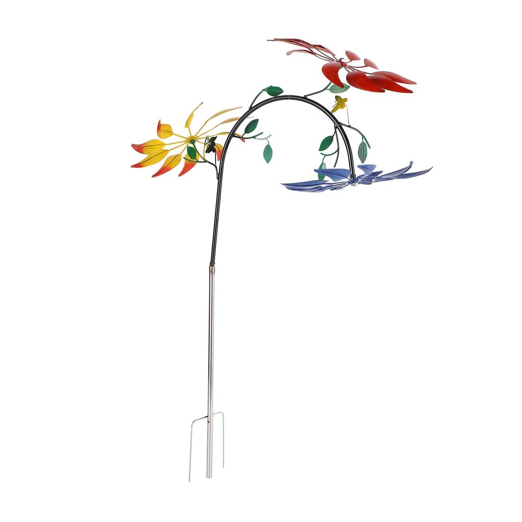 Wielobarwny wiatraczek z kwiatami i 3 kwiatami, zielone liście, przyciągający wzrok, duży wiatrak do dekoracji zewnętrznych werand, ogrodu domowego