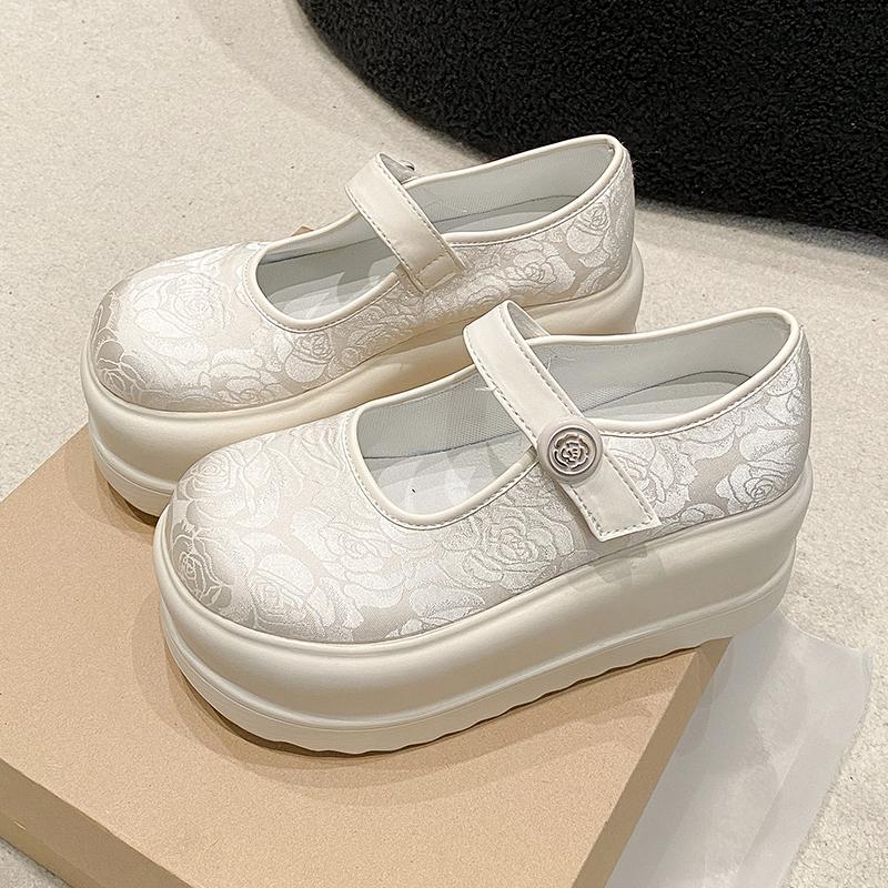 Pantofi Mary Janes de lux cu platformă brodați și imprimați pentru femei 2025 Noi cu vârf rotund mare, curea cu cataramă, confortabili, cu talpă groasă
