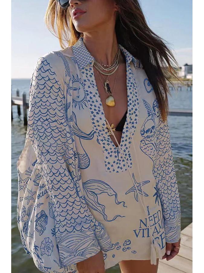 2025 Spring European Women's Casual Two-Piece Set: Loose Printed Shirt & Shorts