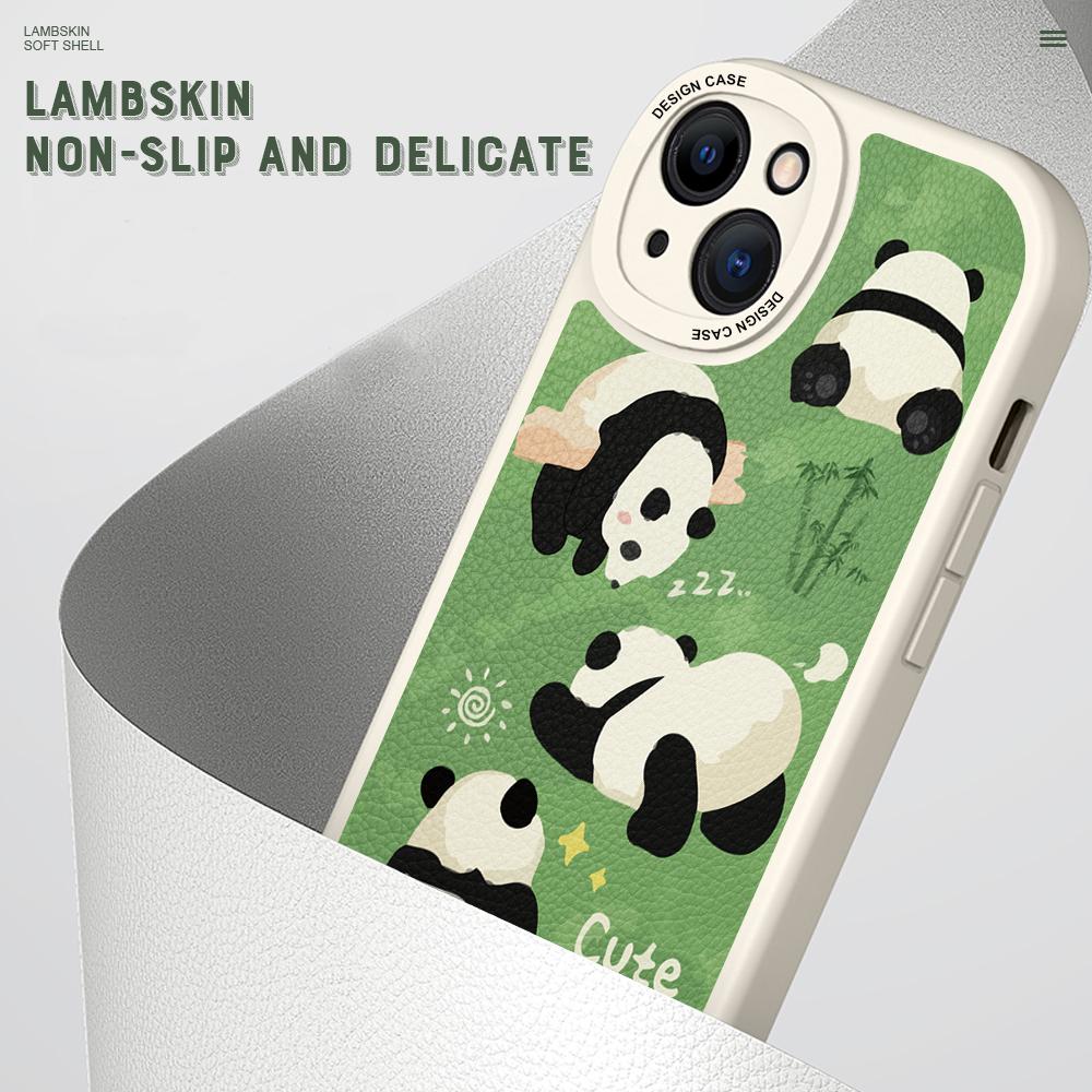 Slim Skin Feeling Cartoon Cute Panda Soft Silicone PU Leather Cover Phone Case for iPhone Samsung Huawei Honor Xiaomi Redmi OPPO Realme Vivo