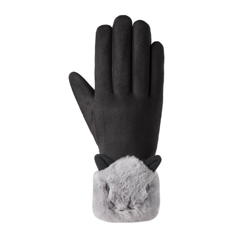 Řidičské rukavice Elegantní králičí semišová kůže teplé rukavice zima plus sametové silné teplé palčáky plyšové manžety rukavice pro dotykovou obrazovku