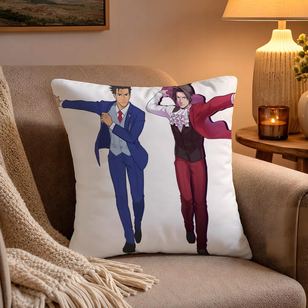Adventure Game AAce AAttorney Cushion Cover Soft Plush Cushion Cover Double Print And Invisible Zipper For Sofa Home Car Use