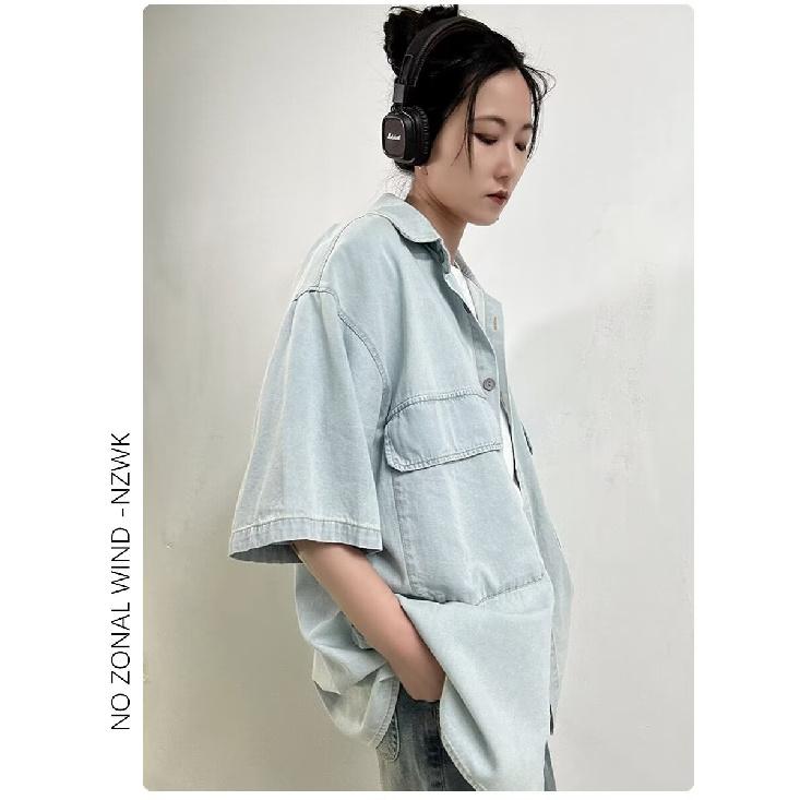 Retro Denim Workwear Short Sleeved Shirt, Men'S And Women'S Summer Fashion Brand, Japanese Retro Half Sleeved Trend, Cool And Loose Shirt