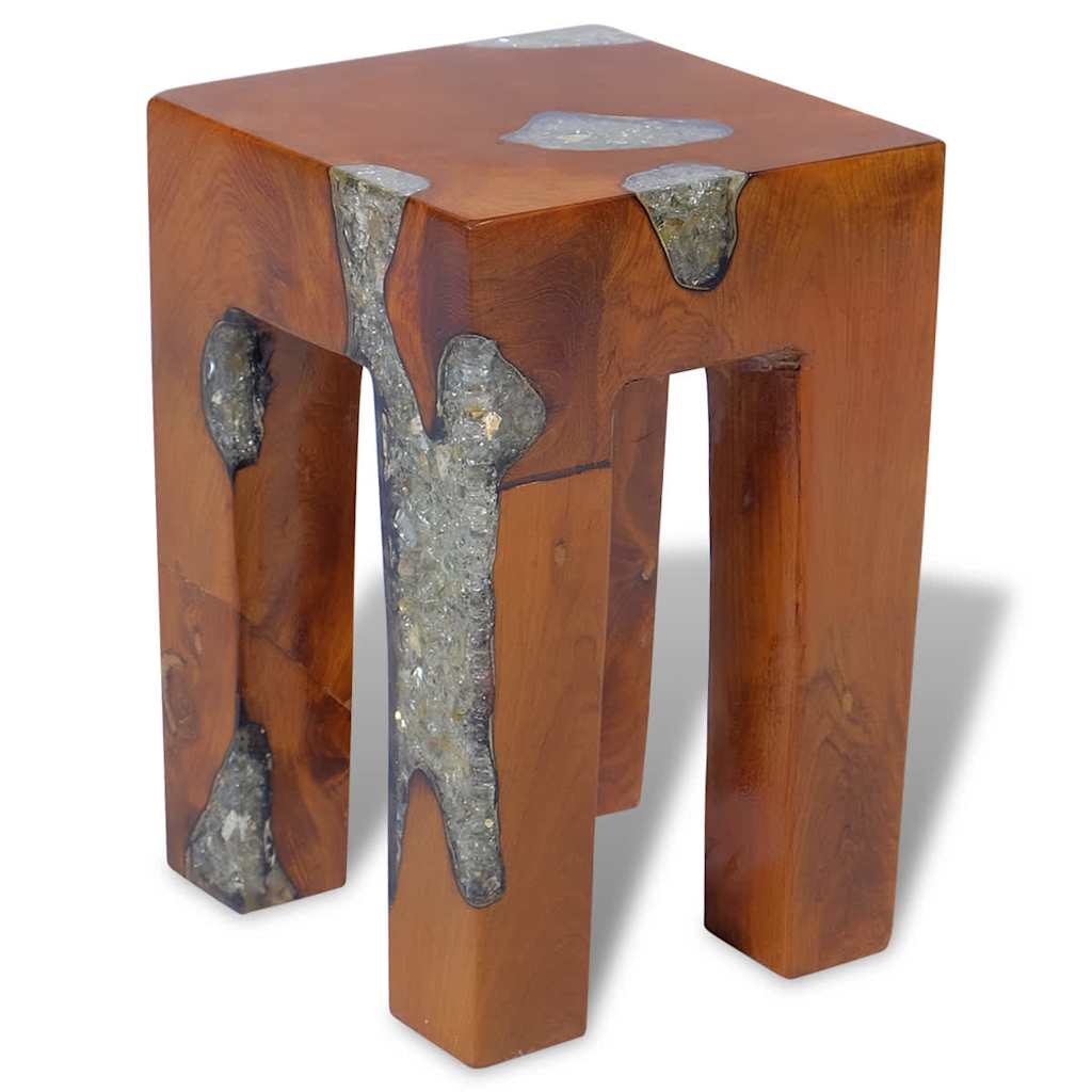 Vidaxl Stool, Solid Teak Wood and Resin