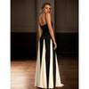 Women's Black White Color Block Maxi Dress Spaghetti Strap Sleeveless Fit and Flare Elegant Long Dress