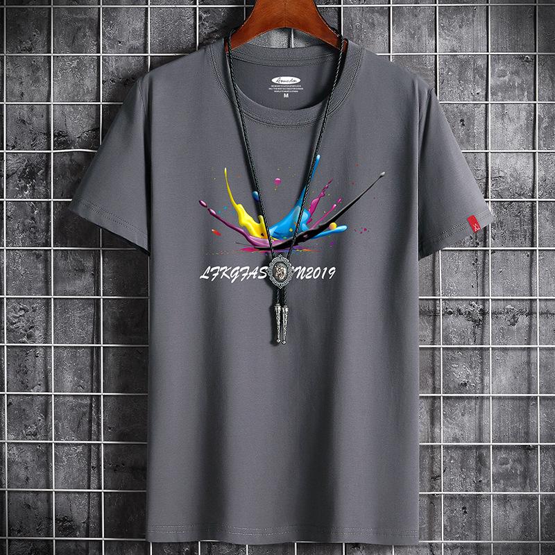 S-6XL 5 Colors Men Short Sleeves T-shirt Comfortable Round Neck Pure Cotton Casual Tee Shirt