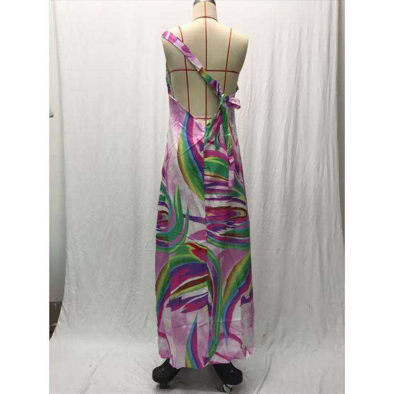 Women's Summer Printed Lace Up Split Backless Holiday Long Dresses