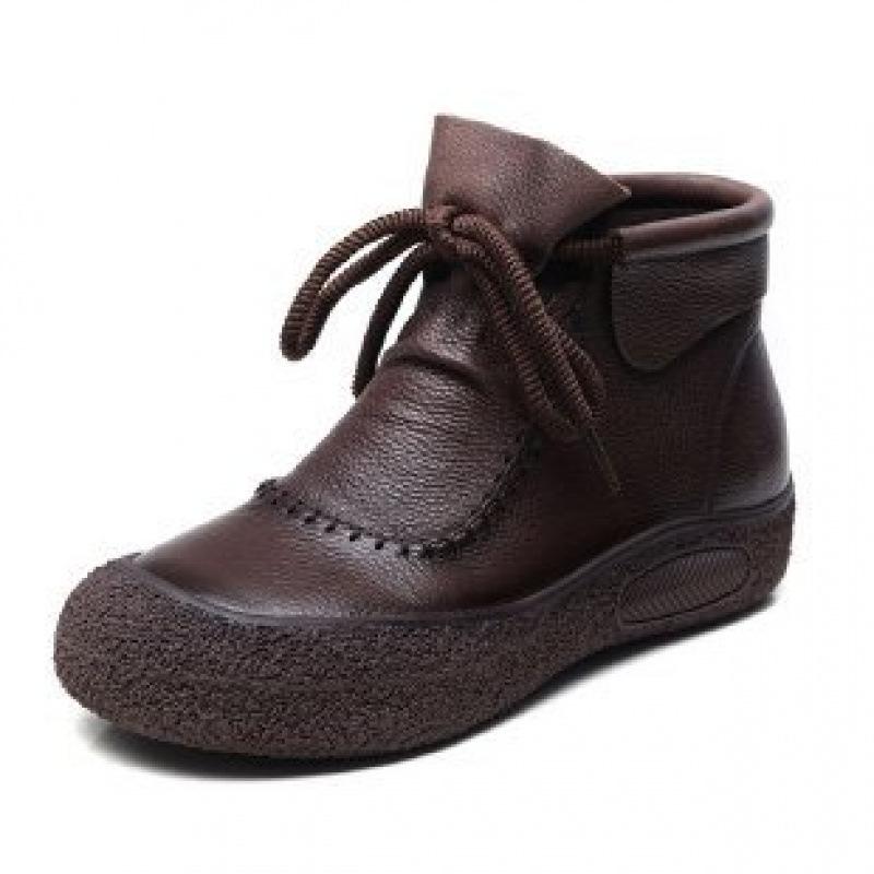 Autumn retro handmade soft leather sewn autumn and winter boots short boots low heel round head short boots rubber short boots
