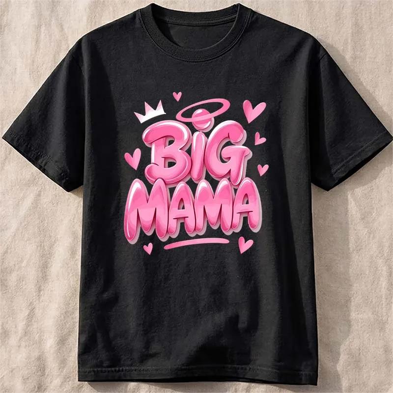 Big Mama Graphic Print Tshirts Unisex Summer Casual Fashion High Street Vintage Tops Crew Neck Short Sleeve Cotton Tshirts