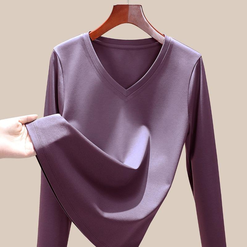 Mercerized Cotton Women's Long-sleeved Early Autumn New Khmer Bottoming Shirt Solid Color Spring and Autumn Top