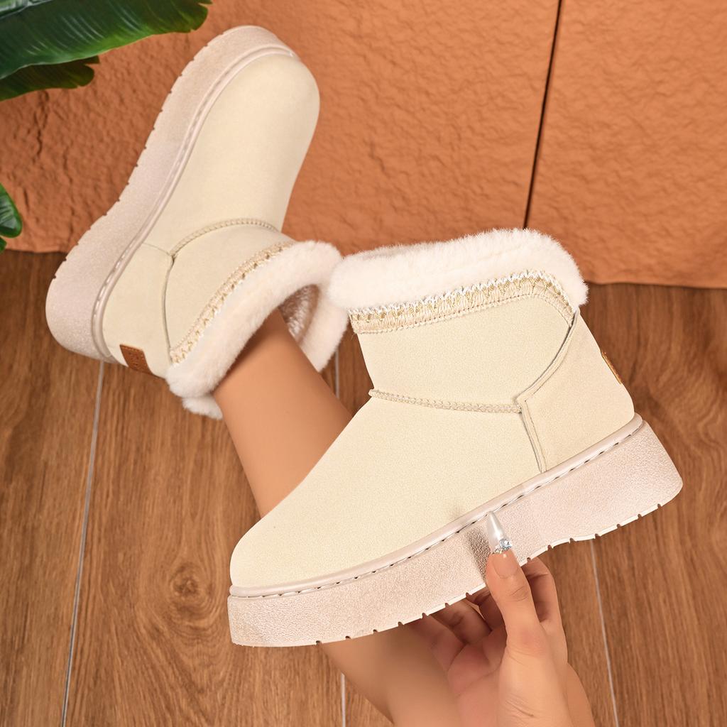Fashion Casual Embroidery Furry Snow Boots Women 2025 Winter Soft Thick Bottom Fluffy Fur Ankle Boots Warm Plush Slip On Shoes for Woman