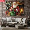 Santa Claus With Gifts Tapestry Christmas Holiday Wall Hanging Festive Xmas Decor Santa And Dog Print Holiday Room Decoration