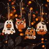 Cartoon Wooden Wall Decorations Vintage Halloween Hanging Ornaments, Rustic Pumpkin Owl Ghost Farmhouse Ornaments Tree Decoration with Rope for Window