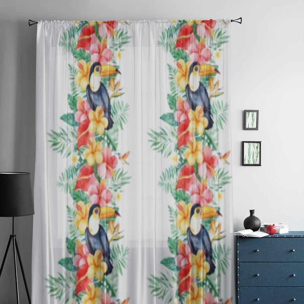 Colorful Toucan Jungle Pattern Sheer Curtain For Living Room Modern Voile Tulle Window Curtains For Bedroom Kitchen Drapes