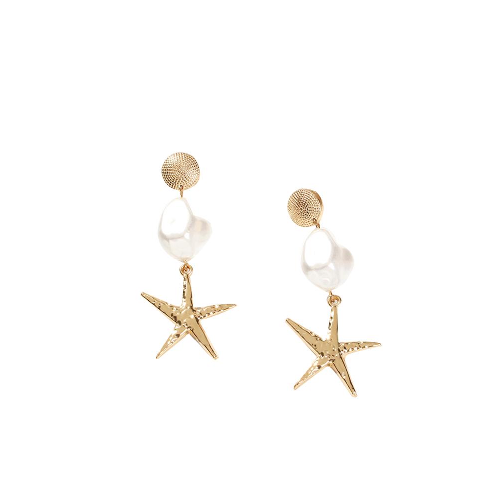 Women Fashion Starfish Shell Imitation Pearl Earrings Jewelry