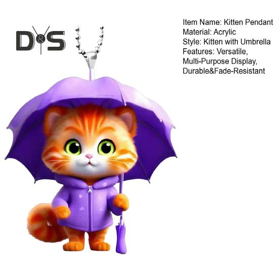 Regenschirm Katze Anhänger Auto Rückspiegel Charme Kätzchen 2D Acryl Auto Ornament Cartoon Hängende Dekoration für Auto Innenraum Zuhause Fenster Schlüssel