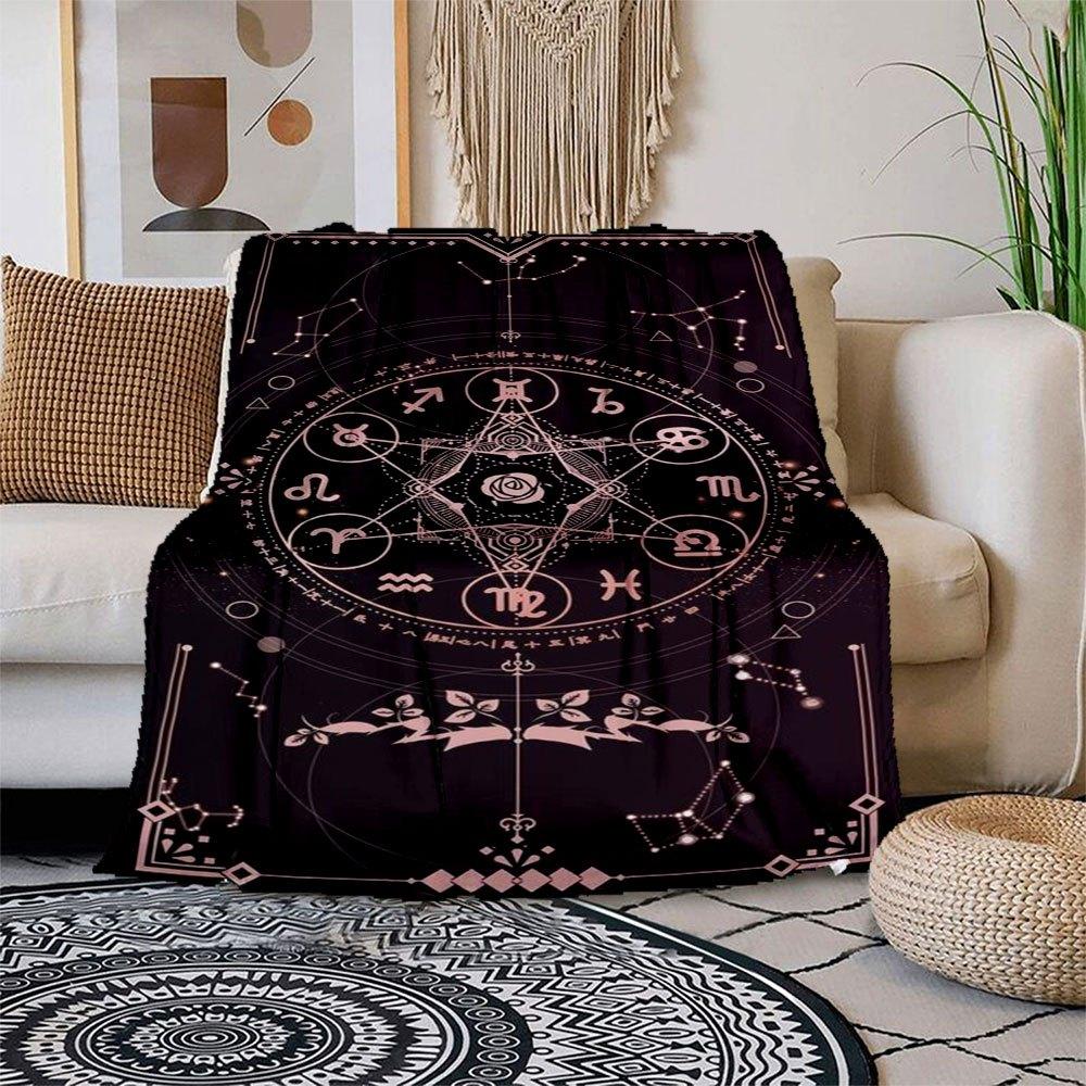 Astrology Zodiac Horoscope Symbol Print Wall Art PosterBlanket Flannel Throw Blanket for Sofa, Bed, Travel, Camping, Office