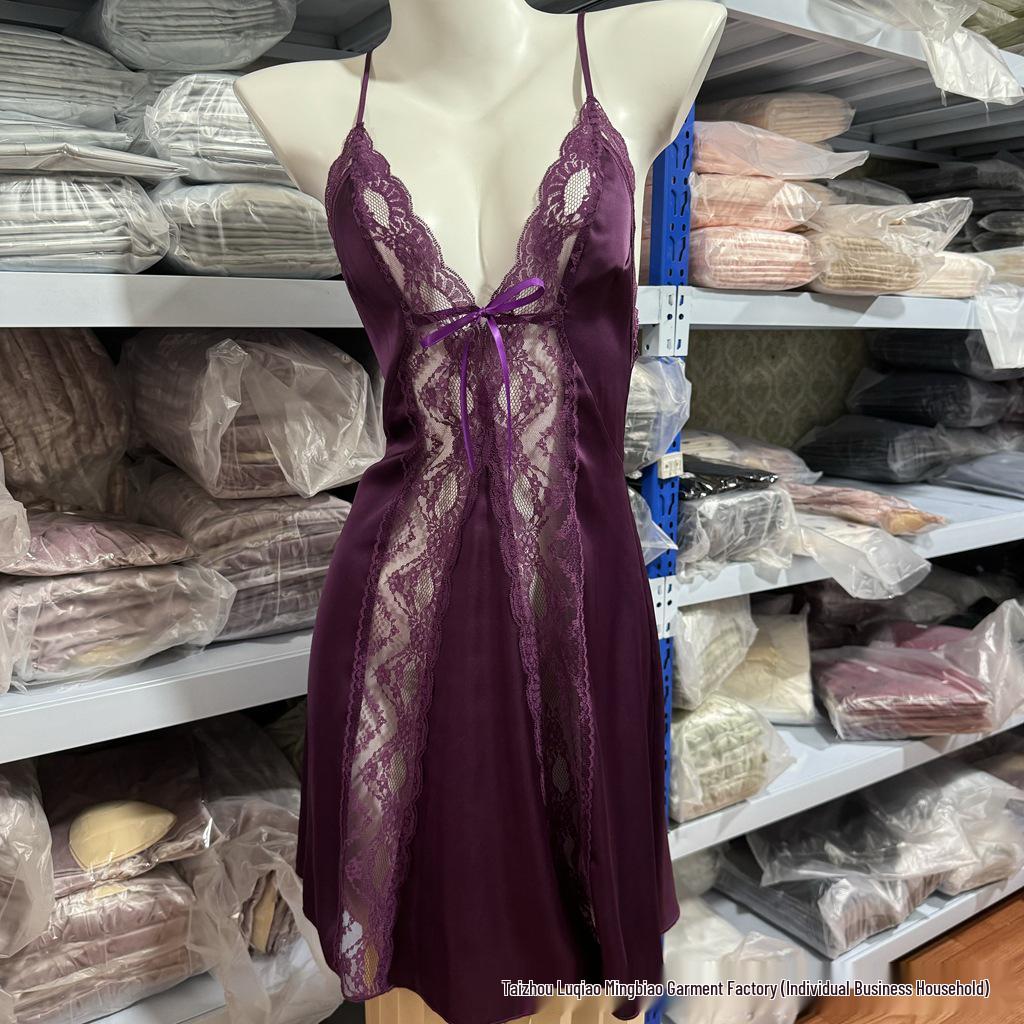 Retro Lace Satin See-Through Camisole Nightgown - Vintage Style Sexy Lingerie