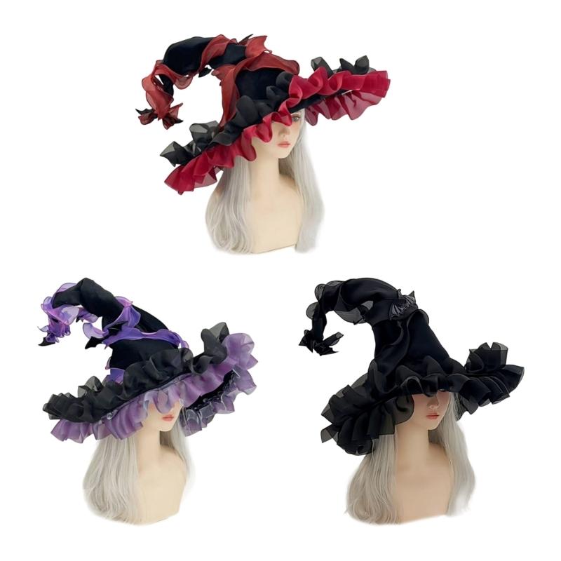 Adjustable Witch Costume Hat Lightweight Comfortable Fabric Elastic Band For Halloween Parties Cosplay Event And Themed Gatherings
