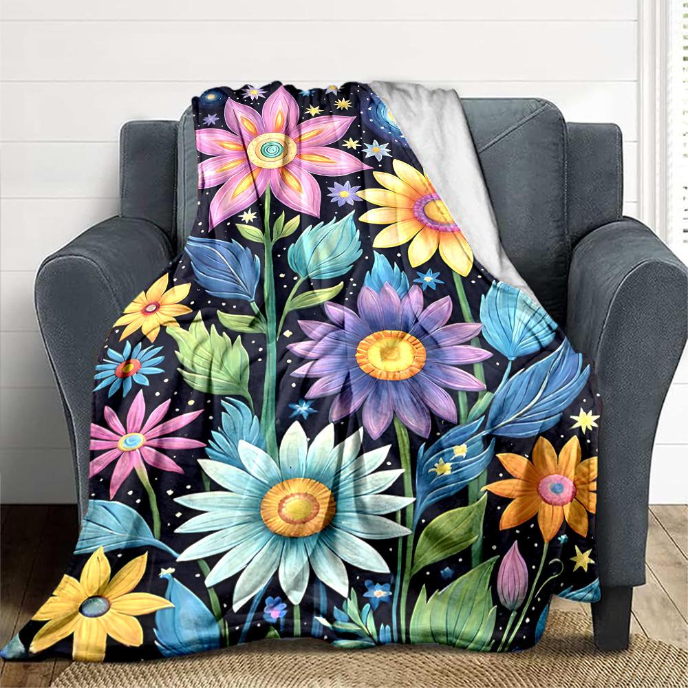 1pc Floral Fantasy Lightweight Flannel Blanket, Comfortable and Warm Blanket, for Office and Camping Sofa Bed, Livingroom048