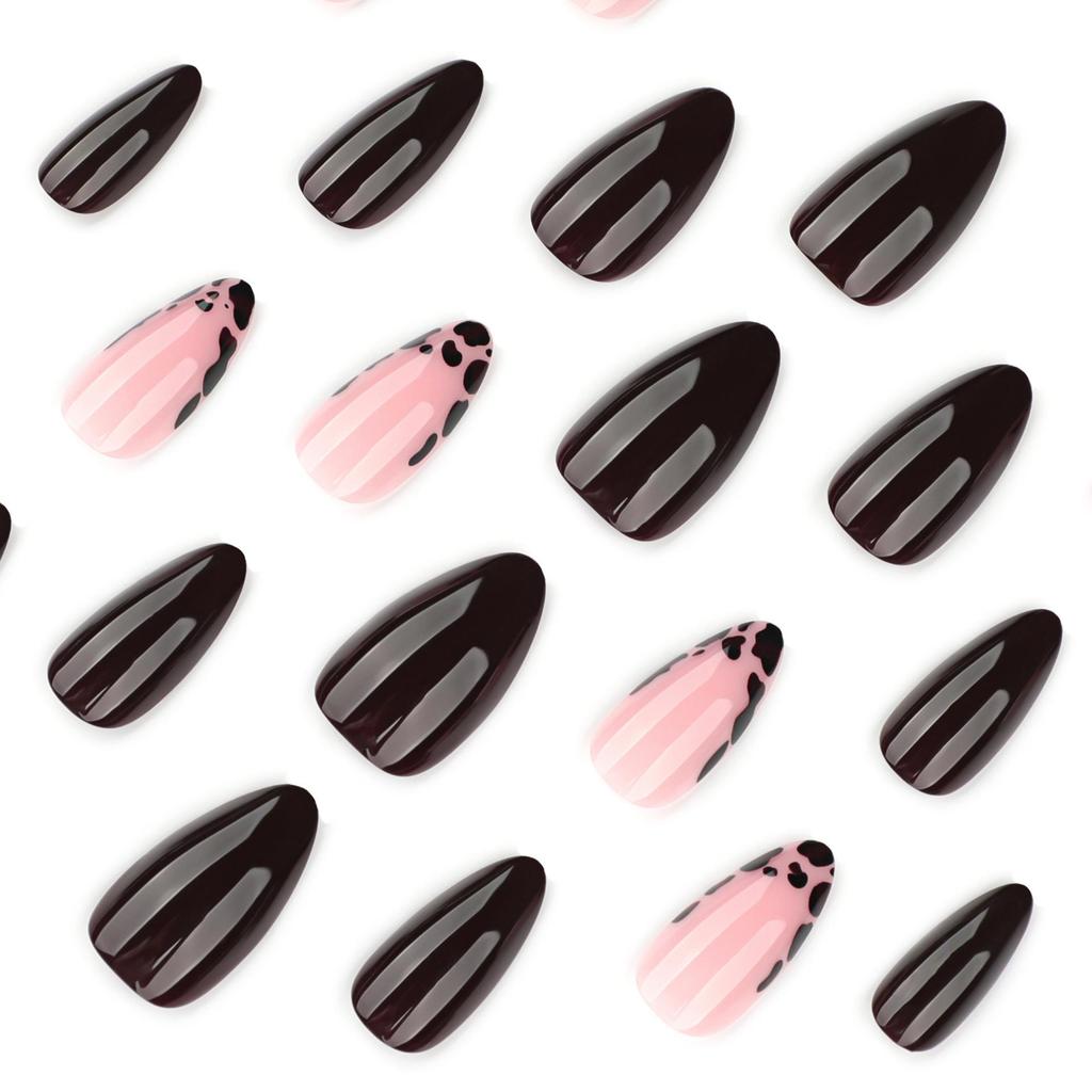 Autumn Winter Wearable French Leopard Print Short Almond Nail Tips