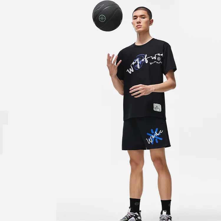 Li-Ning X Glare Wade Series Letter Print Elastic Waist Regular Fit Straight-Leg Casual Shorts Unisex Bottoms AKST323-1