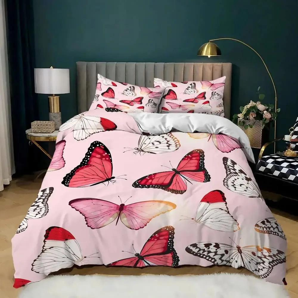 Butterfly Duvet Cover Set Full Size,Rainbow Butterfly Bedding Set for Girls,Rainbow Butterflies Comforter Cover Set,Pink Purple