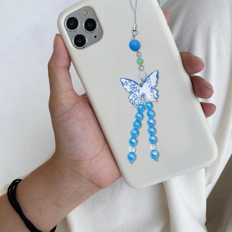 Stylish Butterfly Beaded Mobile Phone Strap Anti-Lost Chain Hangings Jewelry Simple Keycahins for Keys Bags and Phones