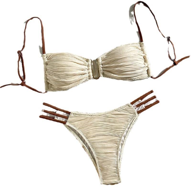 Women S Color Block Sexy Lace Up Bikini Set Beach Swimwear