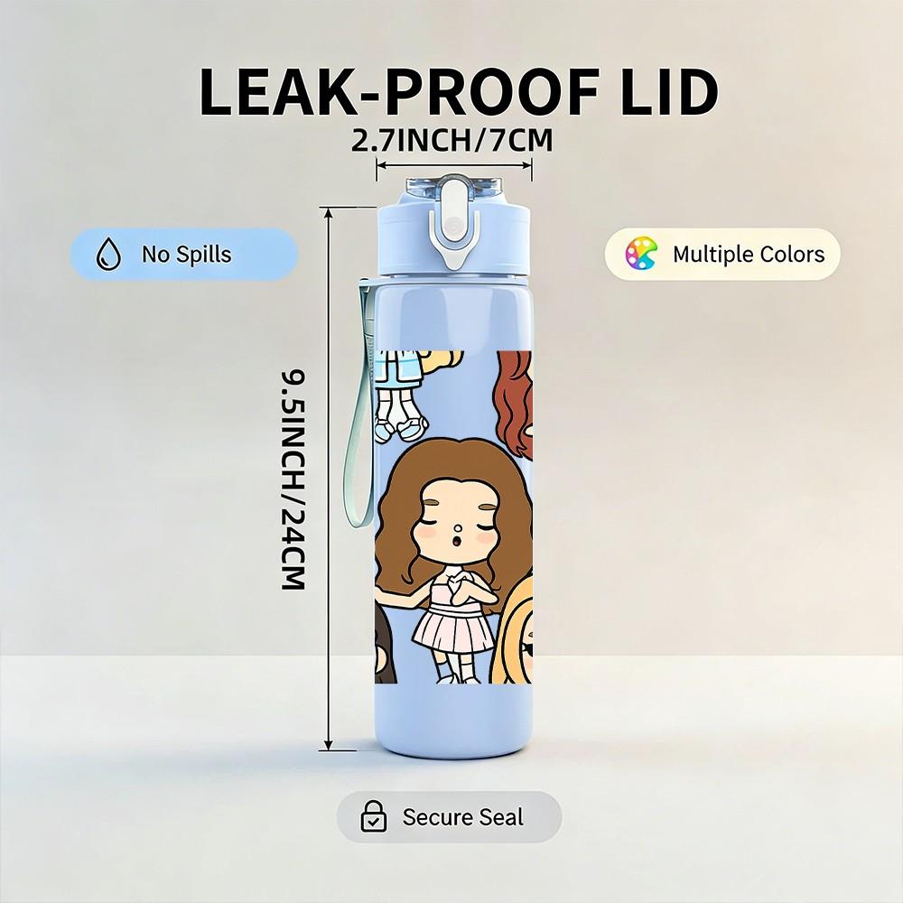 1PC Big Family Girl Cartoon Group 750ml Color Plastic Sports Water Bottle Leakproof Flip Straw Lid Suitable for Sports Office Home Use