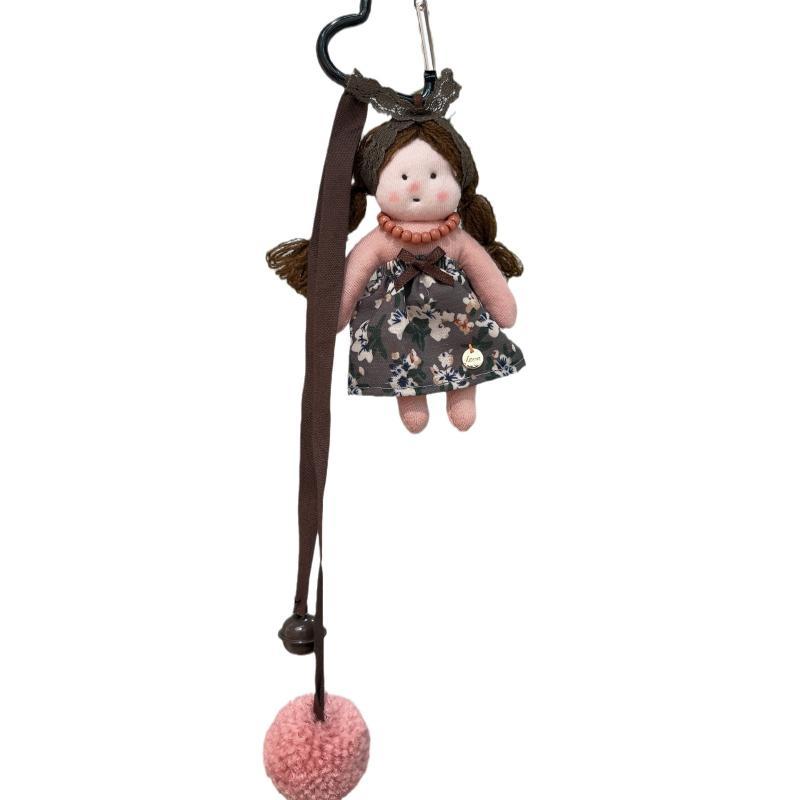 Cute Long Hair Doll Keychain Pom Pom Floral Dress Pendant For Bag Purse Decoration Soft Lightweight Non Slip Daily Use Portable