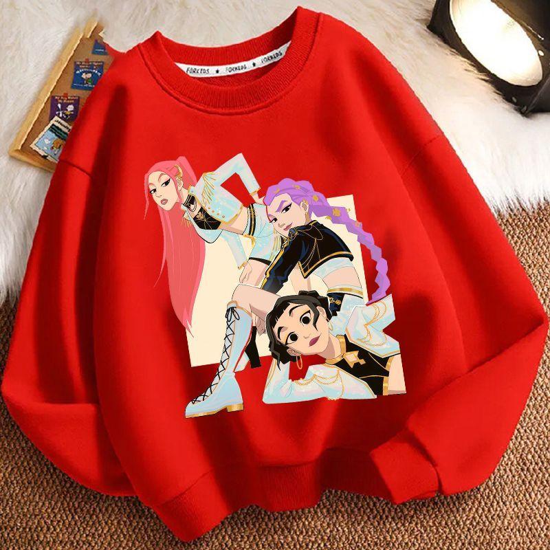 Children's Cartoon Witch Hunt Team Round-neck Hoodies for Autumn and Winter, Loose Long-sleeved Casual Hoodies for Boys and Girls
