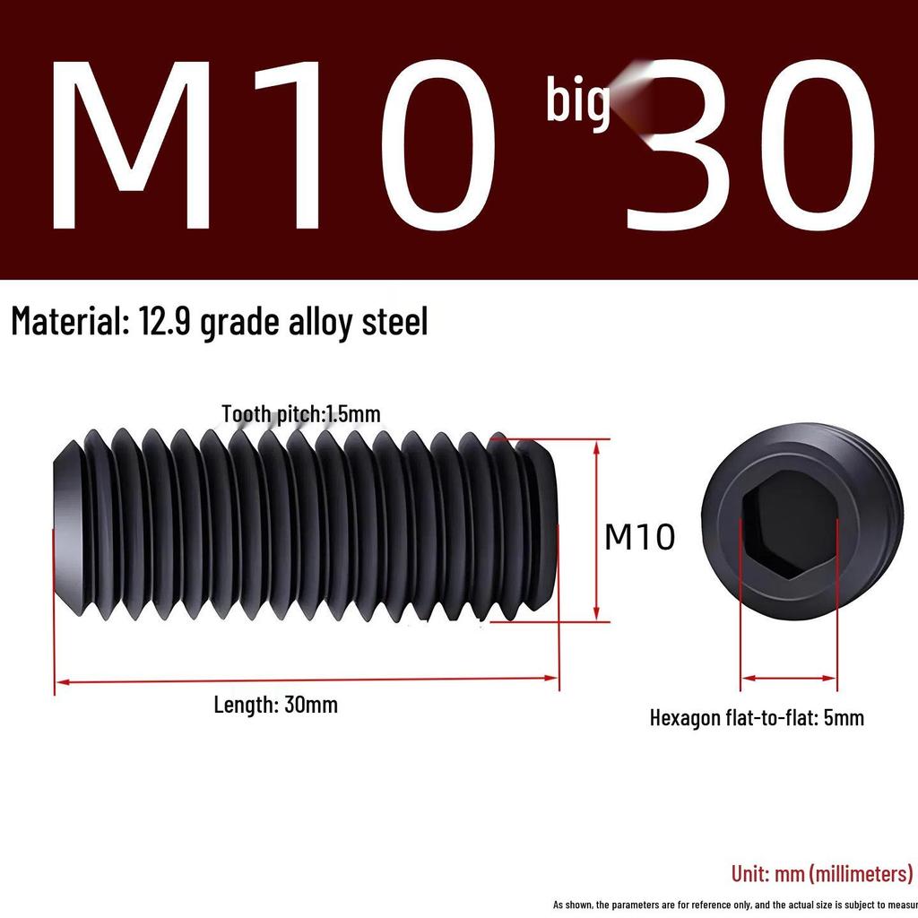 Grade 12.9 Hex Socket Headless Set Screw (M3-M16)