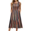 Women's Fashionable Printed Round Neck Sleeveless Casual Pullover Pocket Mid Length Dress