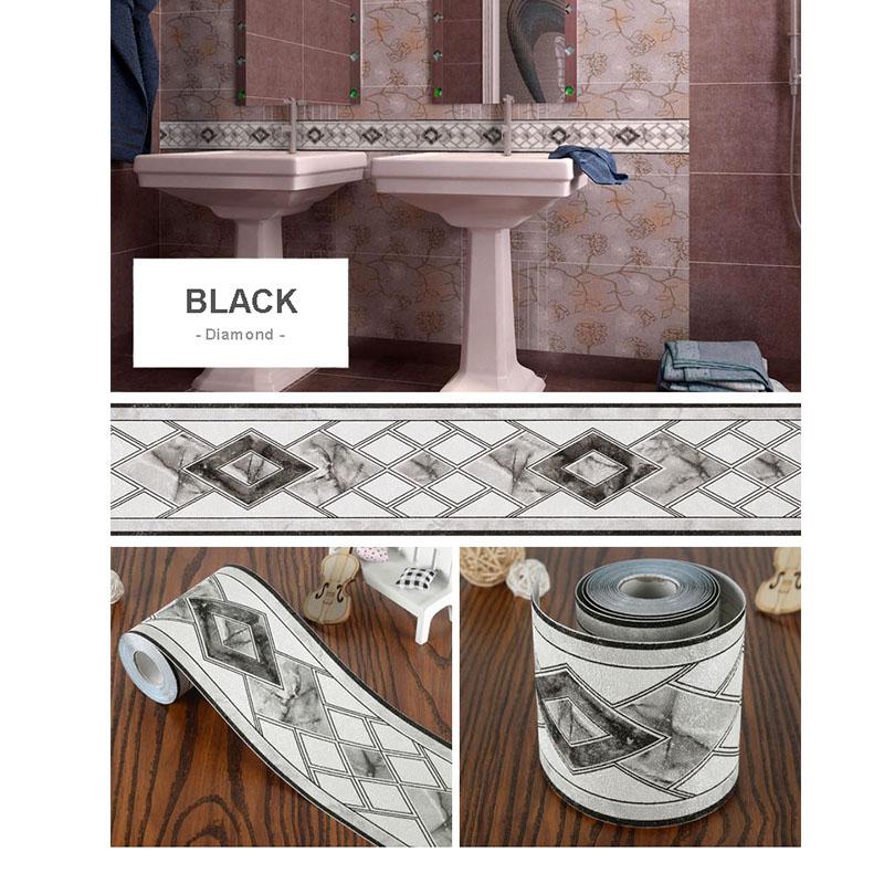 5M Waterproof Waistline Wallpaper Toilet Bathroom Self Adhesive Skirting Lines Decor Baseboard Corridor Floor Border 3D Stickers