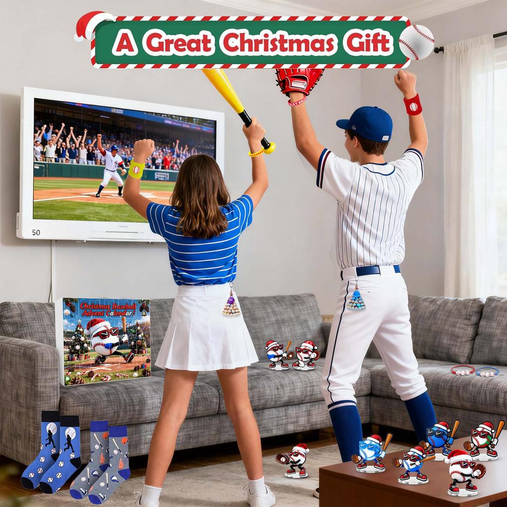 23d Weihnachts-Adventskalender, Baseball-Spielzeug für Kinder und Jugendliche, Überraschungs-Geschenkboxen für Jungen, Mädchen und Jugendliche, Baseball-Zubehör und Dekorationen