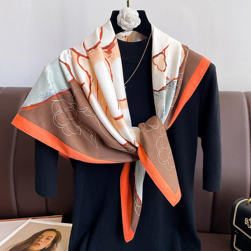Nuovo Sciarpa di Seta Twill 30 Colori Donna Quadrata 90cm Hijab Scialli e Coprispalle Foulard Femminile Fazzoletto da Testa Elegante Floreale Bandana da Donna