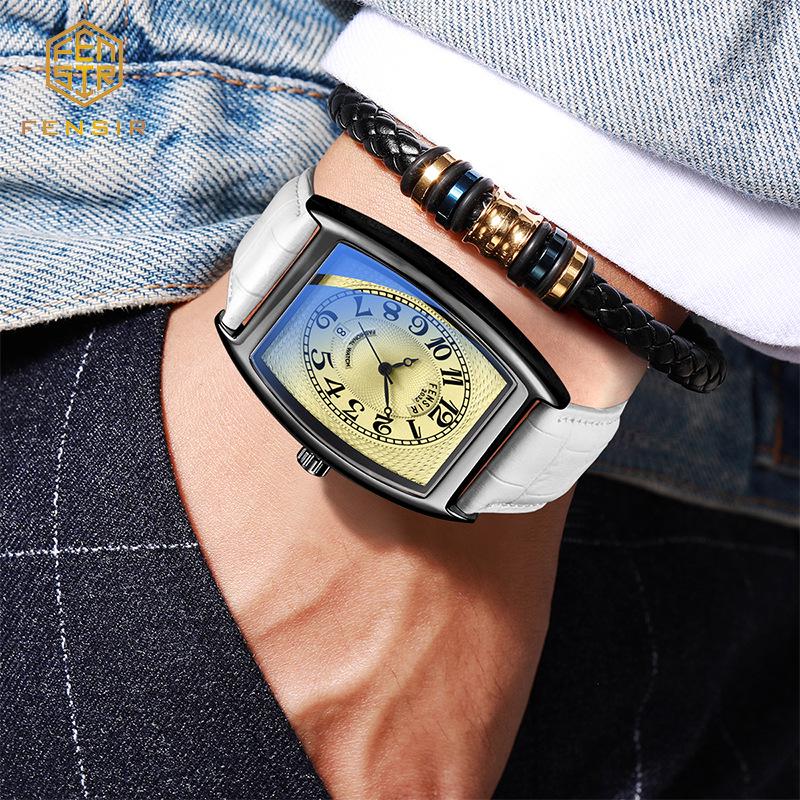 Fins Men's Tonneau Classic Blue Light Retro Business Waterproof Quartz Watch