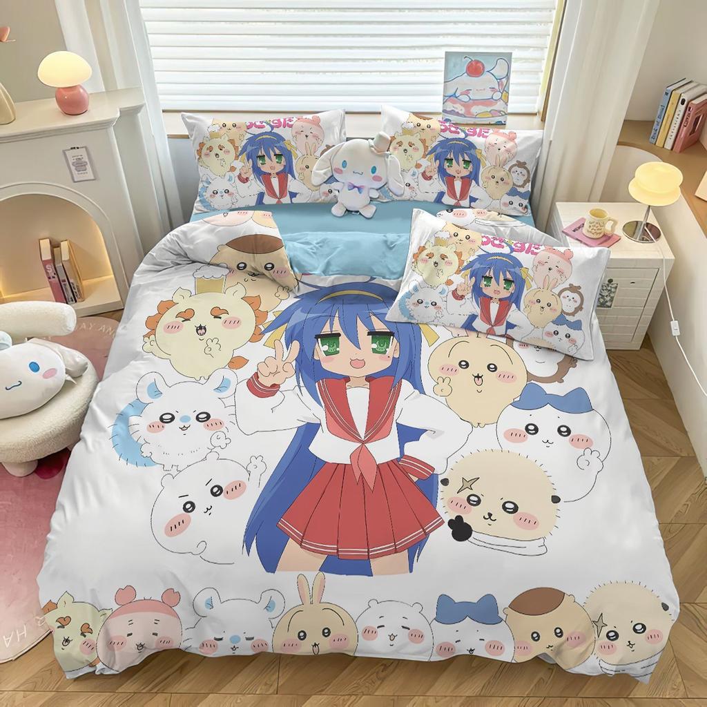 Japanese manga Izumi Konata Bedding Set for Adult Kids Adult,Anime printing Duvet Cover Set with Pillowcases 50x75cm