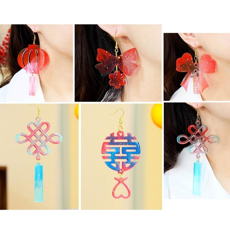 Bowknot Earrings Silicone Mold Epoxy Resin Molds Chinese Style Pendant Keychain Casting Molds with Hole for DIY Crafts
