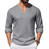 Men Casual Loose V Neck Long Sleeve Linen T Shirt Big Size