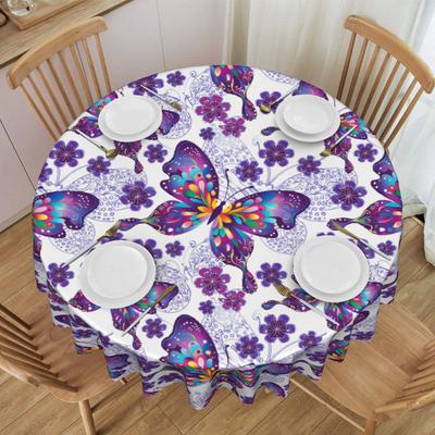 Funny Colourful Butterfly Printed  Tablecloth Round Oilproof  Table Cloth Cover for Kitchen 60 Inch